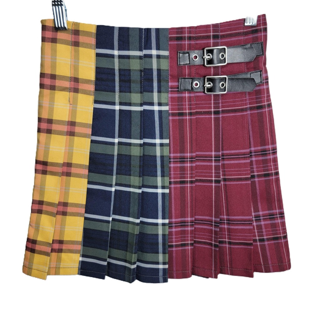 No Boundaries XS Y2K Pleated Mini Skirt Plaid Buckle Kilt Academia School Girl
